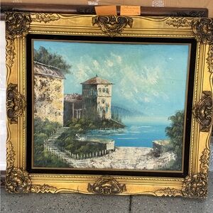 Framed Landscape Painting with Gold Frame